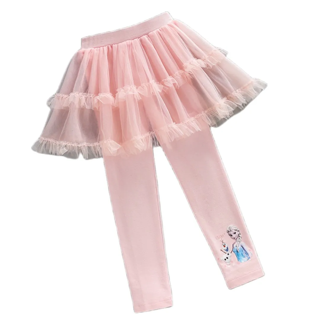 HOT TOYS Frozen Girl Legging Kids Elsa Design Tulle Pants Children White Pink Blue Trousers Baby Girl Clothes Size 90-140