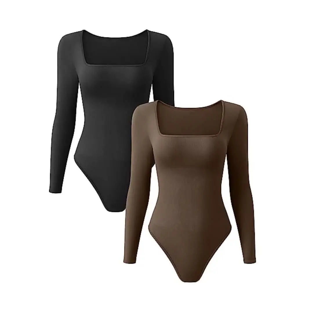 Sexy Slim Fit Long Sve  Suit Women's Square Collar Ribbed New Sle 2023 Cross Border High Waist ort Pants