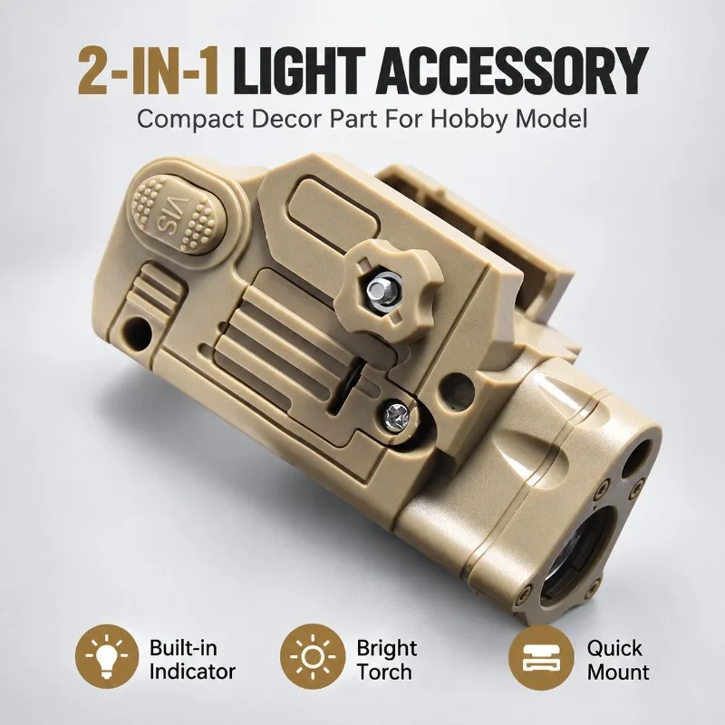 Sand‑Colored 2‑in‑1 Rail‑mount Ornament Light, Under‑mount Torch with Fixed Beam Indicator for Hobby Model