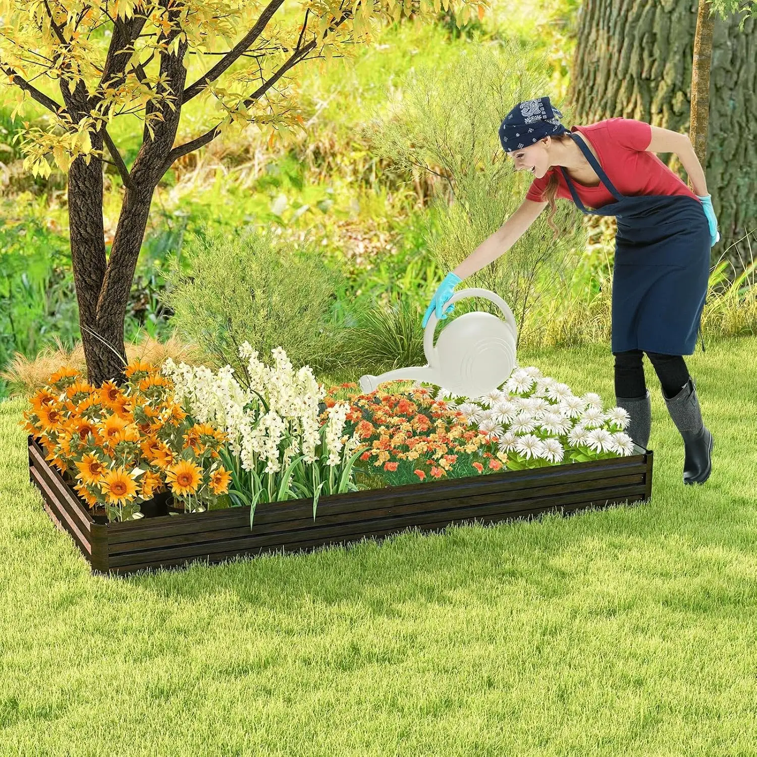 Outdoor Patio Lawn Gardening, Galvanized Metal, Silver, 8x4x1 ft Raised Bed for Vegetables, Fruits, Herbs, Flowers