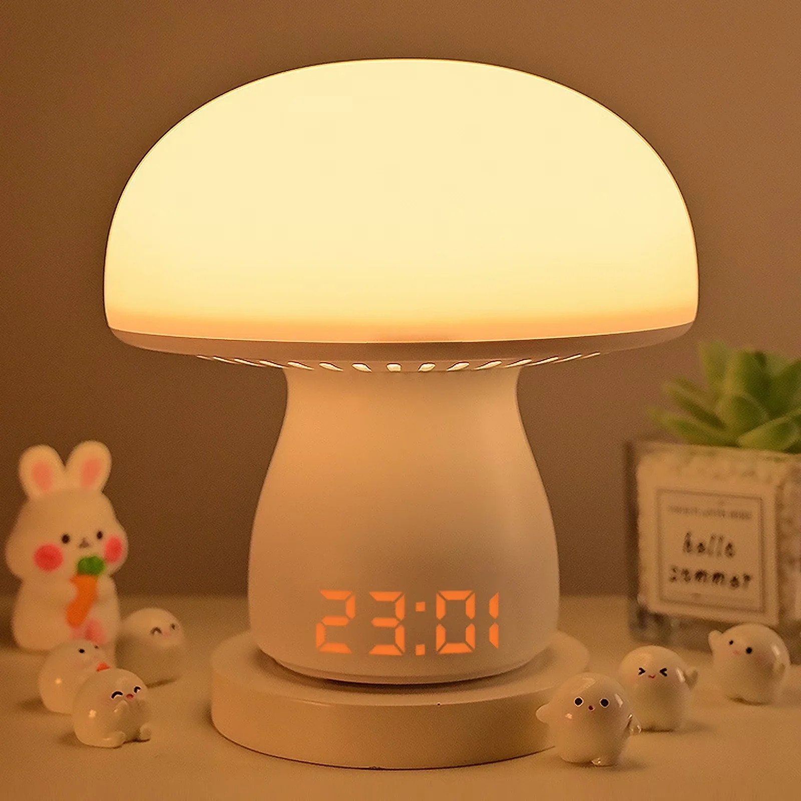 Usb Rechargeable Mushroom Night Light With Clock,clock Display And Timer Function Dimmable Bedside Lamp For Bedroom,babay Room