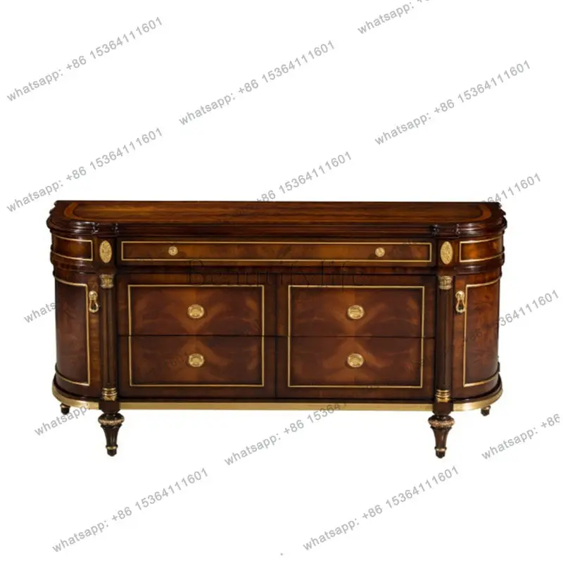 

English solid wood carving flower gold foyer porch cabinet French light luxury inlaid locker
