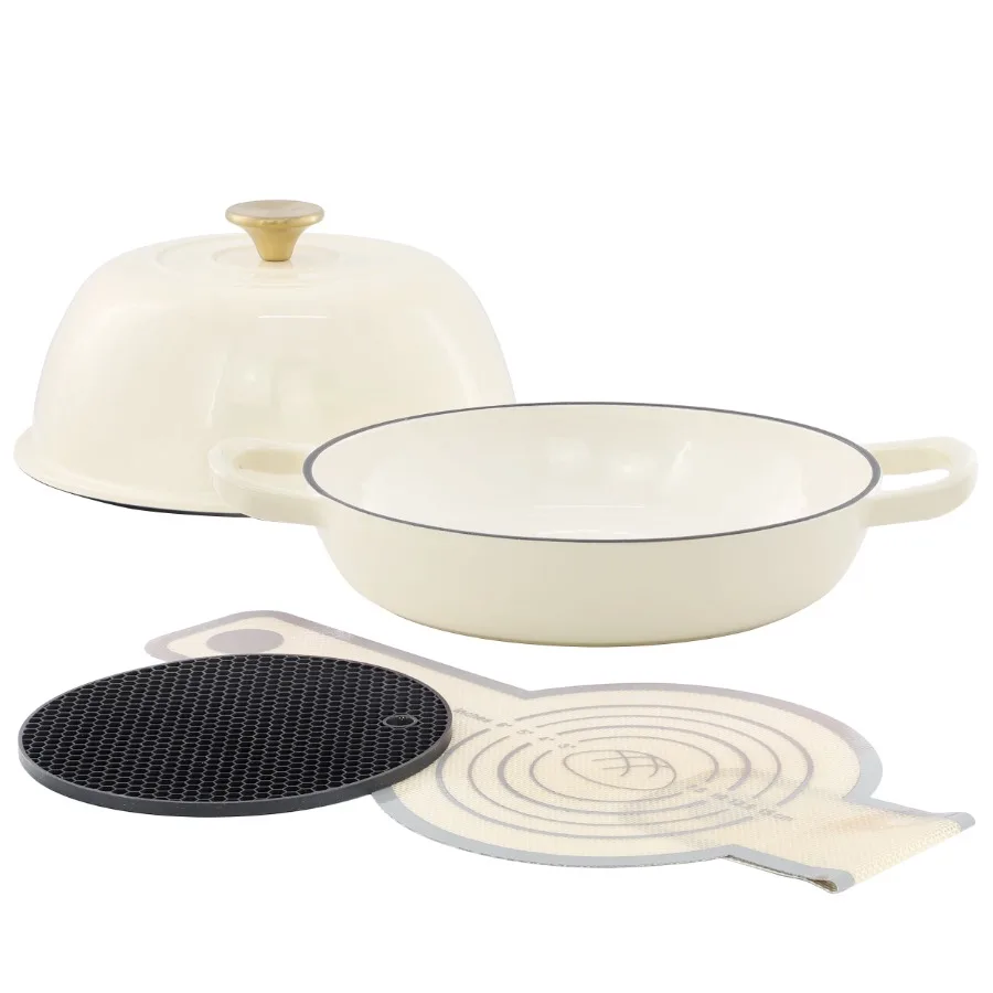 6 Quart Enameled Cast Iron Bread Pot in Cream with Baking Mat view 2