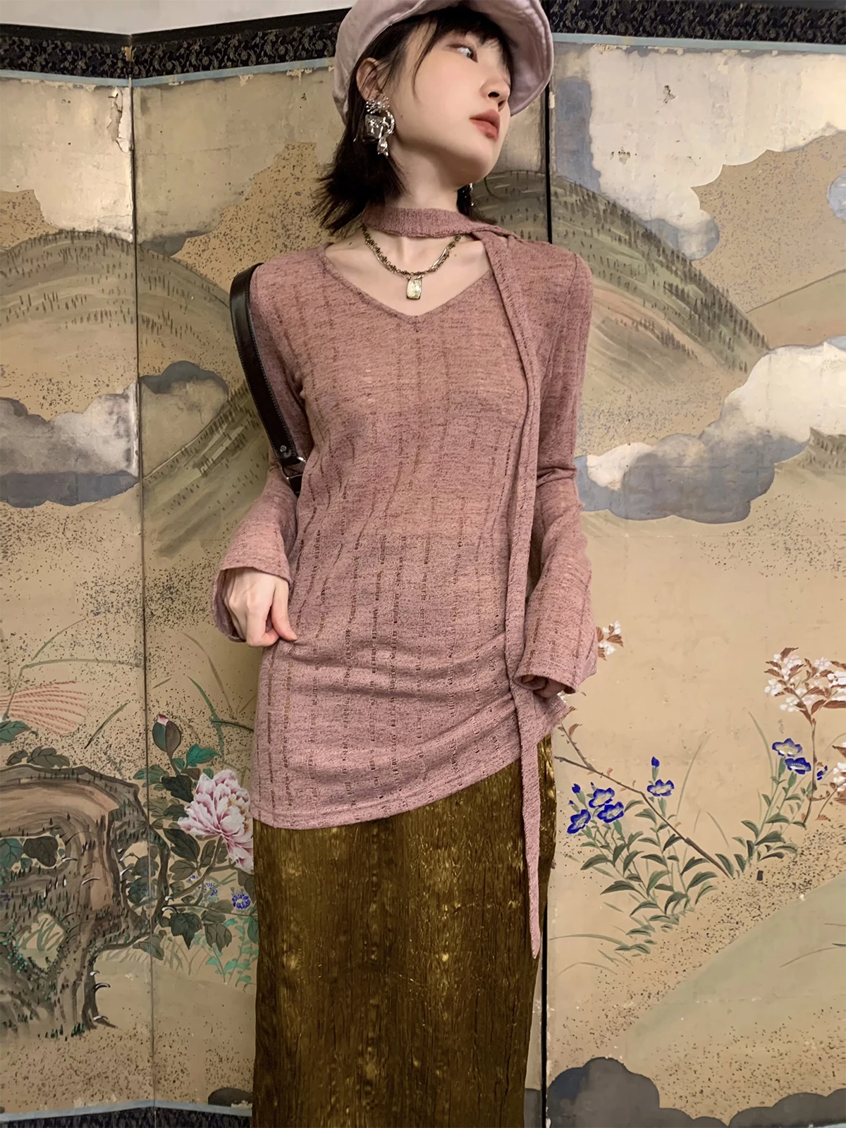 

Dorydory Original Design New Chinese Sle Early Autumn Thin Hollow Knitted Sweater Women's Long Sve Top Lightweight