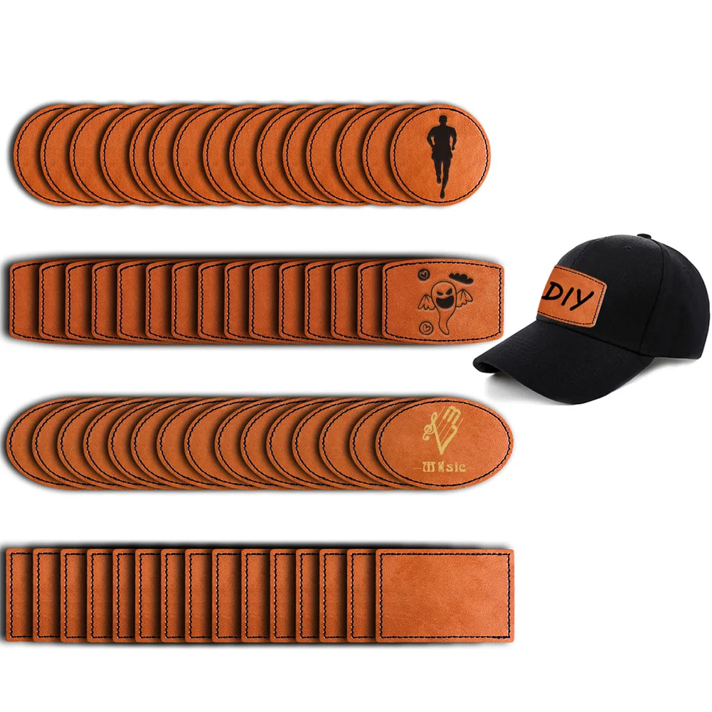Custom Logo Laser Engraved Leather Labels Brown/Caramel Blank Leather Patches for Baseball Caps & Knit Beanies, DIY Brand Tags