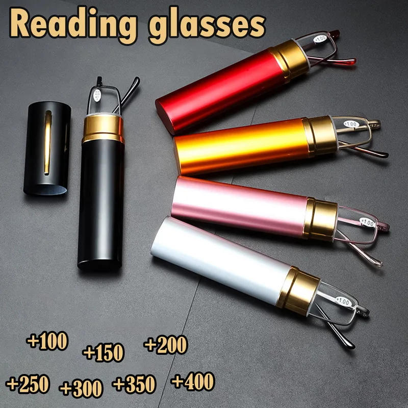 Mini Slim Pen Lesebrille – kompakte Lesebrille mit Stift-Clip-Etui, Federscharnier, Metallrahmen-Brille