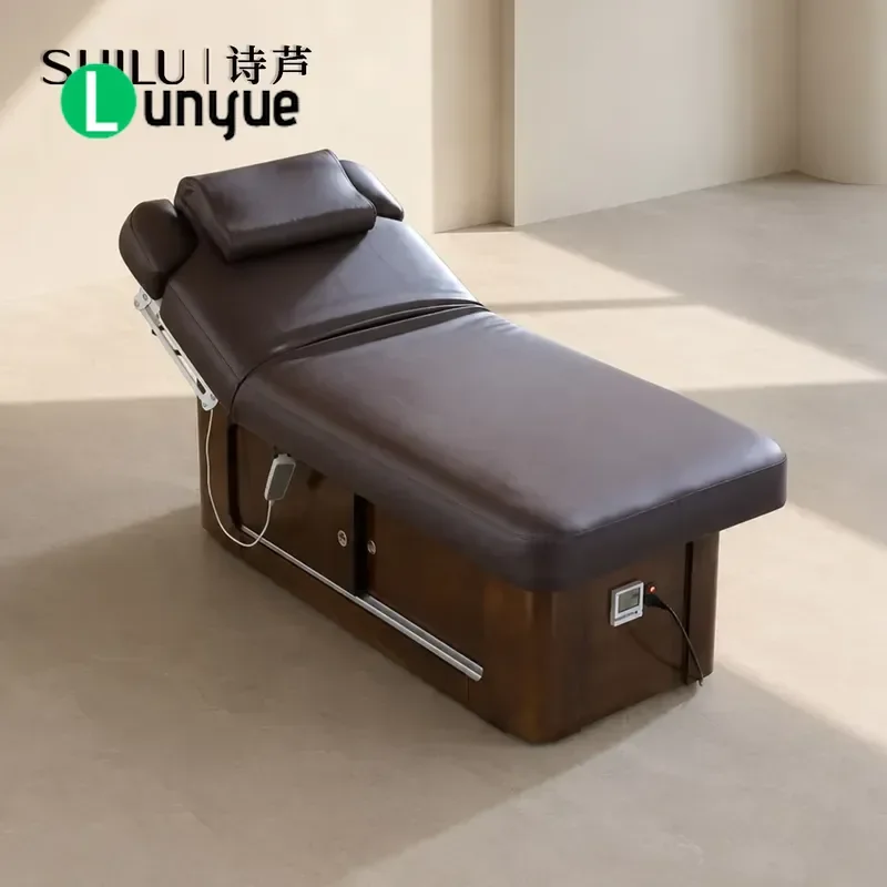 Dark Maroon Professional Electric Treatment Bed for Facials Spa Services Beauty Salons Adjustable Height Comfortable Durable