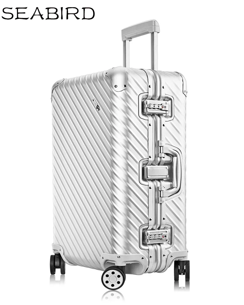 

SEABIRD 100% All Aluminum Luggage Hardside Rolling Trolley Luggage travel Suitcase 20 Carry on Luggage 22 26 30 Checked Luggage