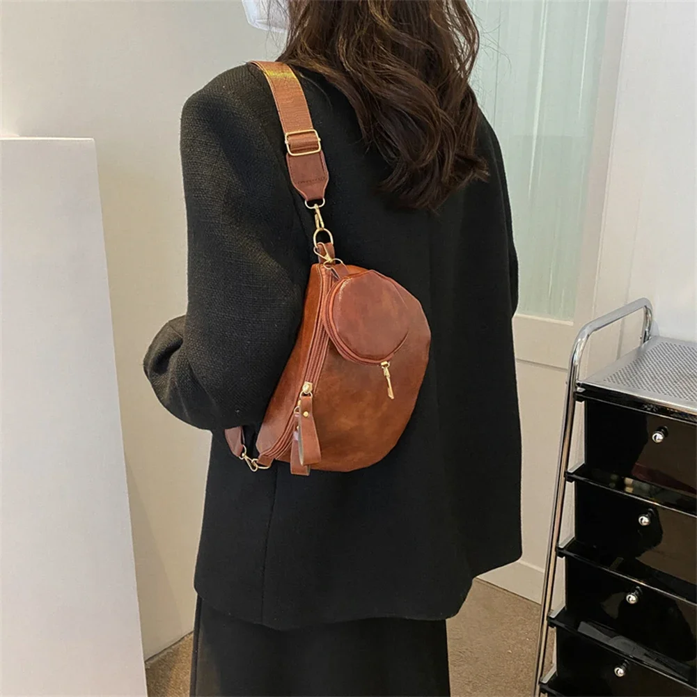 Crossbody Bag Casual Messenger Bag with Small Purse PU Leather Portable Fashion Simple Adjustable Strap for Weekend Vacation