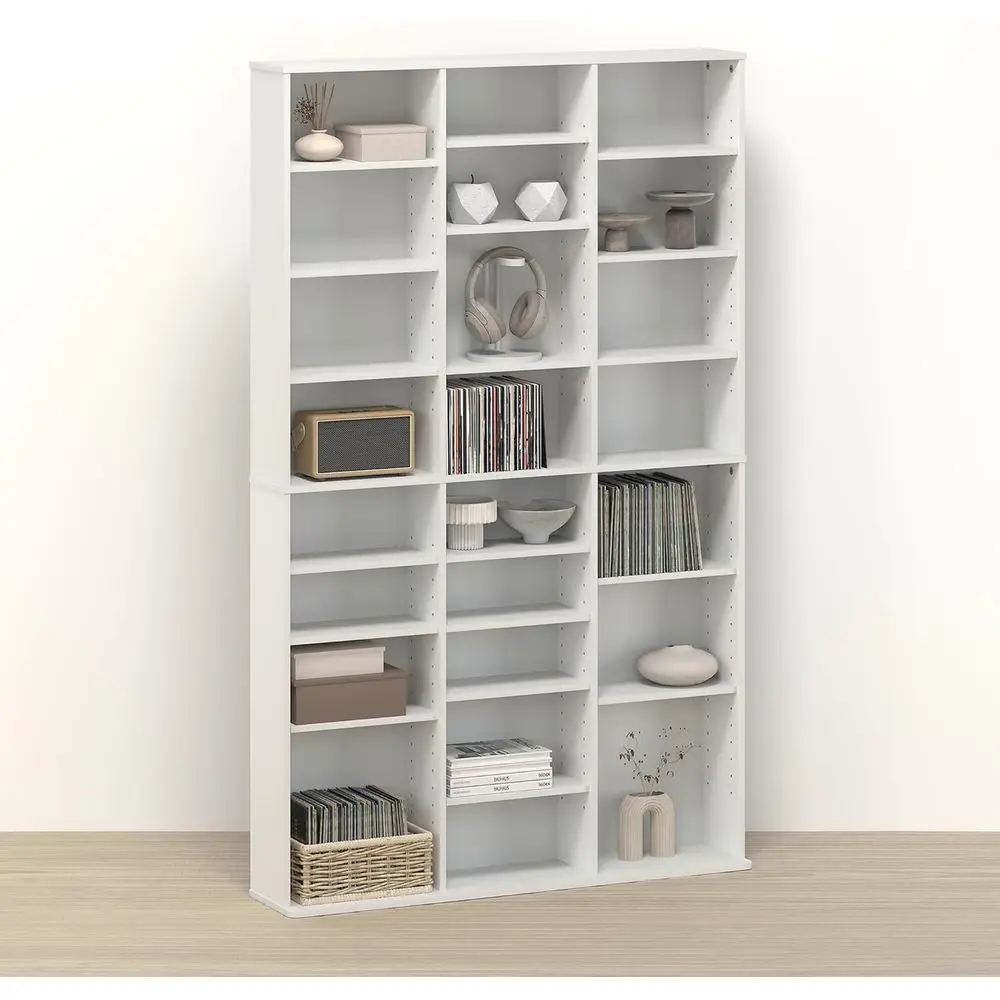 

24-CD DVD Storage Tower, Adjustable Media Rack Organizer, Slim Cabinet for Living Room, Bedroom, Game Room, White