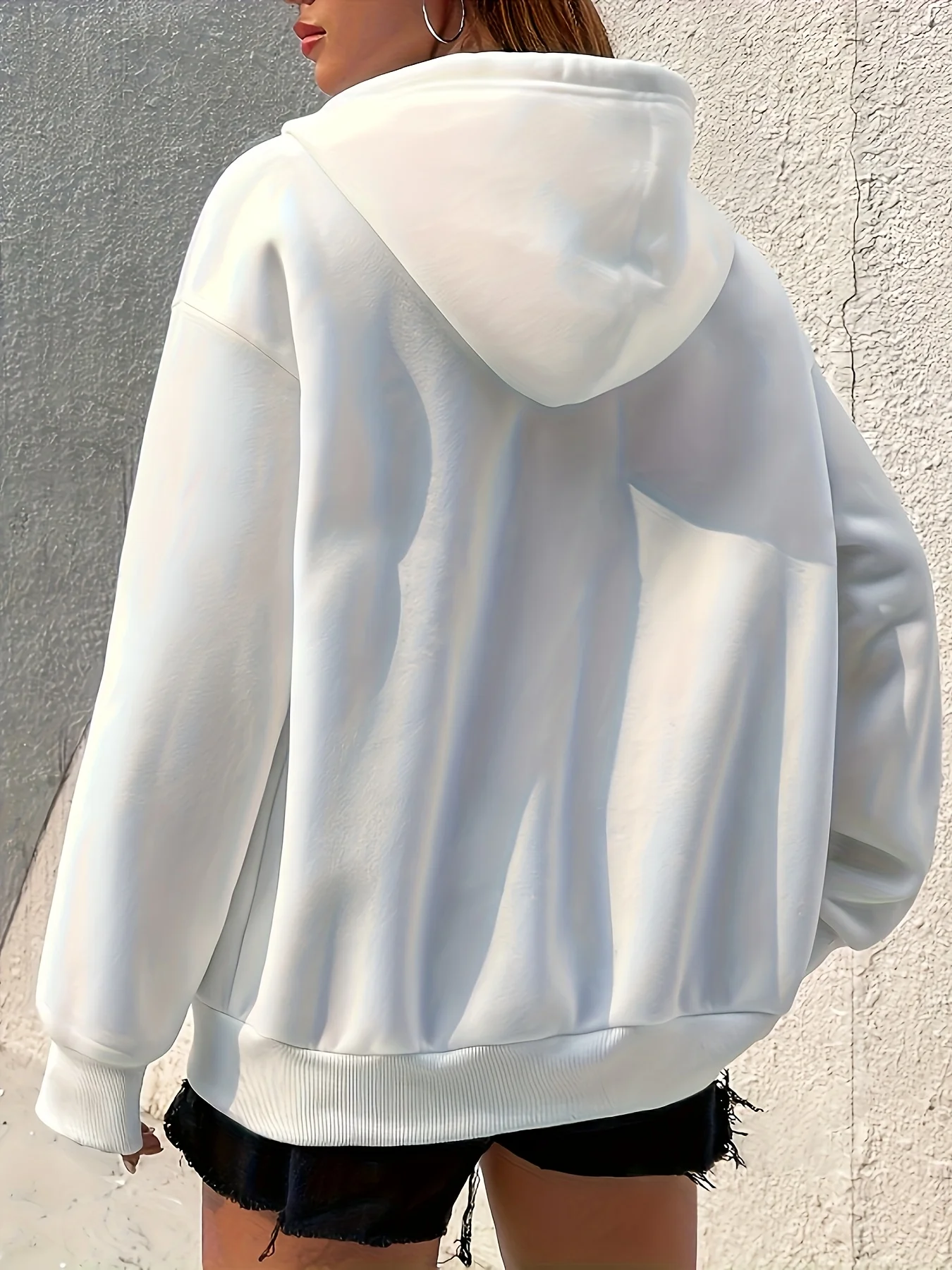 Winter Women's Hoodie - Cozy Brown Zip-Up with White Print Casual Long Sleeve Sweatshirt  Drop Shoulder Design Relaxed Fit