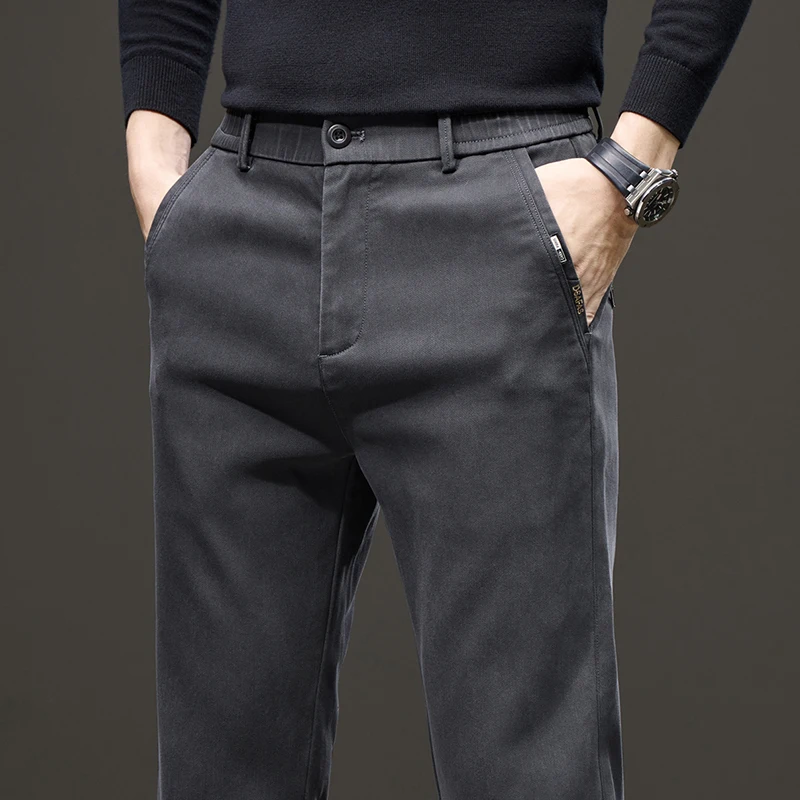 Lyocell-Pantalones rectos ajustados elásticos para hombre, ropa informal de negocios, diseño de moda, alta calidad, otoño, 2024