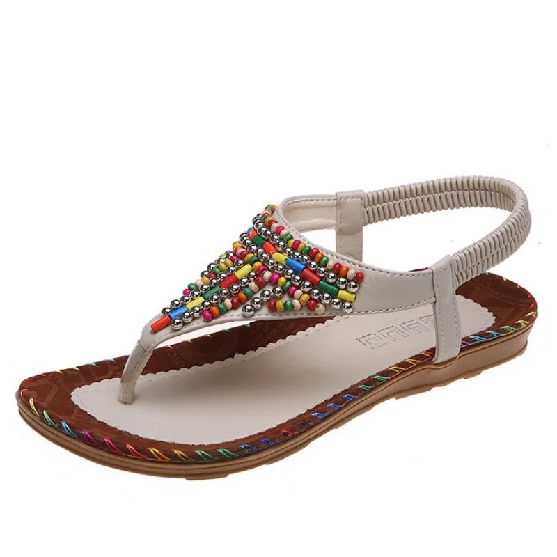 New Summer Women Plus-Size Roman Sandals Lady Rhinestone Toe-Post Flip-Flops Adult Flat Single Buckle Shoes Casual Beach Shoes view 5