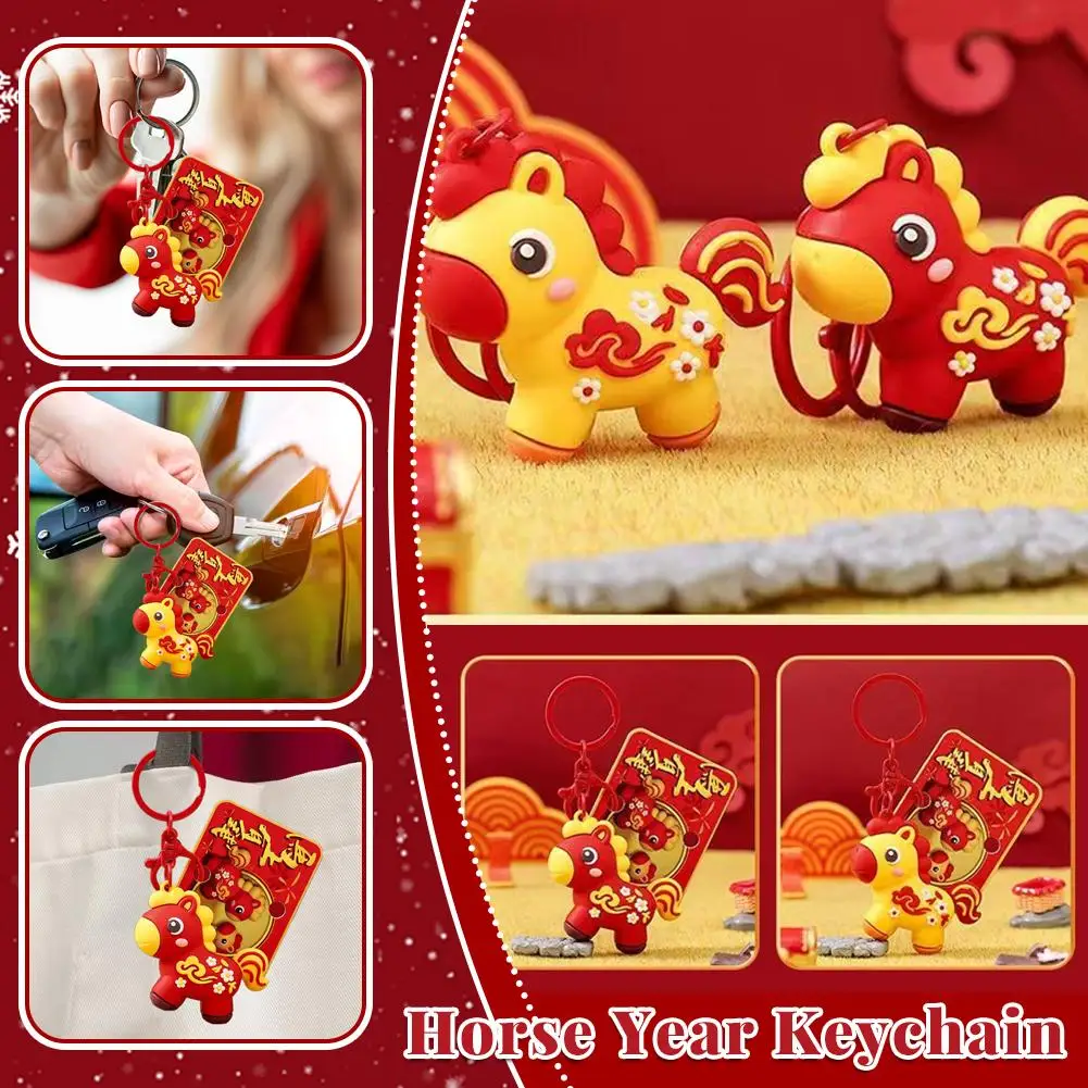 2pcs New Year of the Horse Zodiac Key Pendant - Get Money Now Theme Mascot Doll Creative Small Gift for Festive Decoration