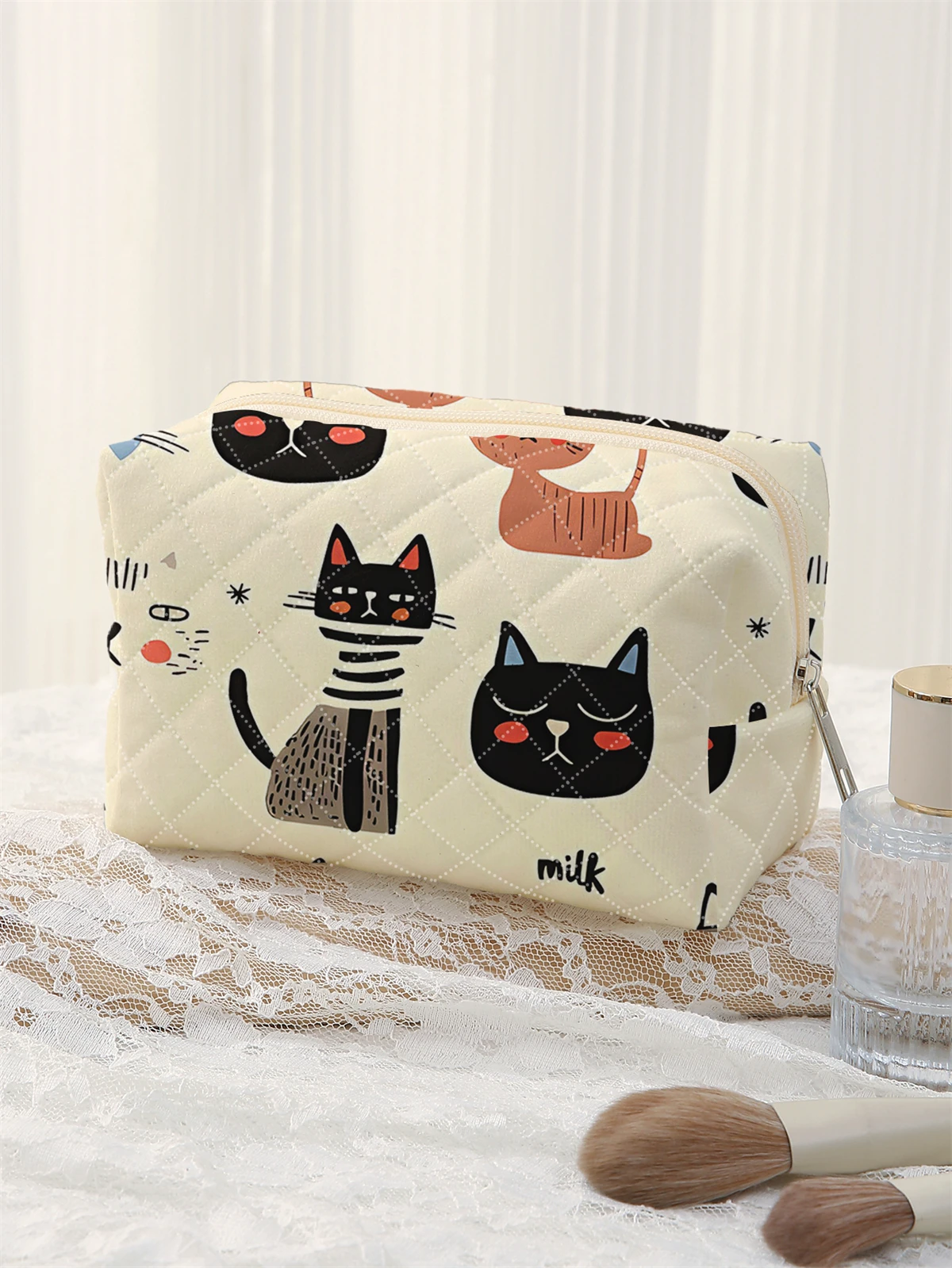 1 Juego de bolsa de maquillaje portátil, diseño de gran capacidad, fácil acomodar sus cosméticos, liviana y portátil para guardar cosméticos