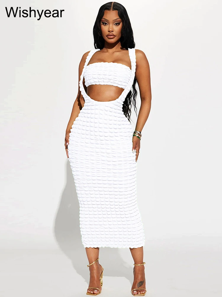 Solid Cut Out Sleeveless Crop Tank Top and Long Skirts Matching Two Piece Set for Women Clothing Summer Streetw Party Dress Suit