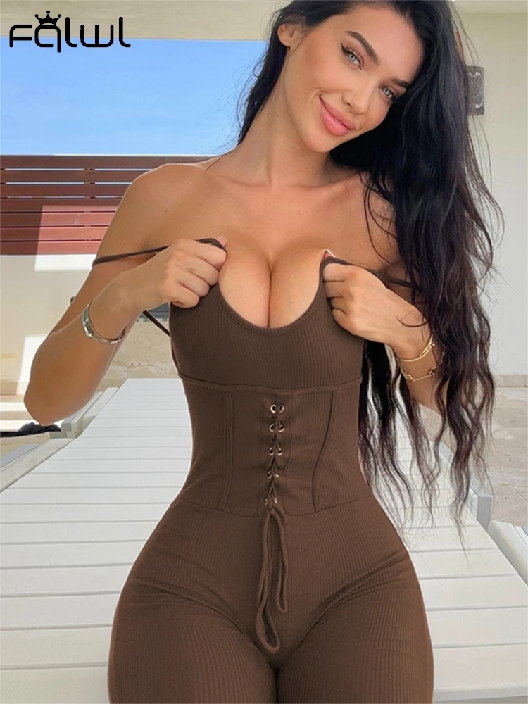 

Habbris Summer Ribbed Spaghetti Strap Jumpsuit Party Clubwear Women 2024 Sexy Lace-up Backless Rompers Casual Vacation Jumpsuits