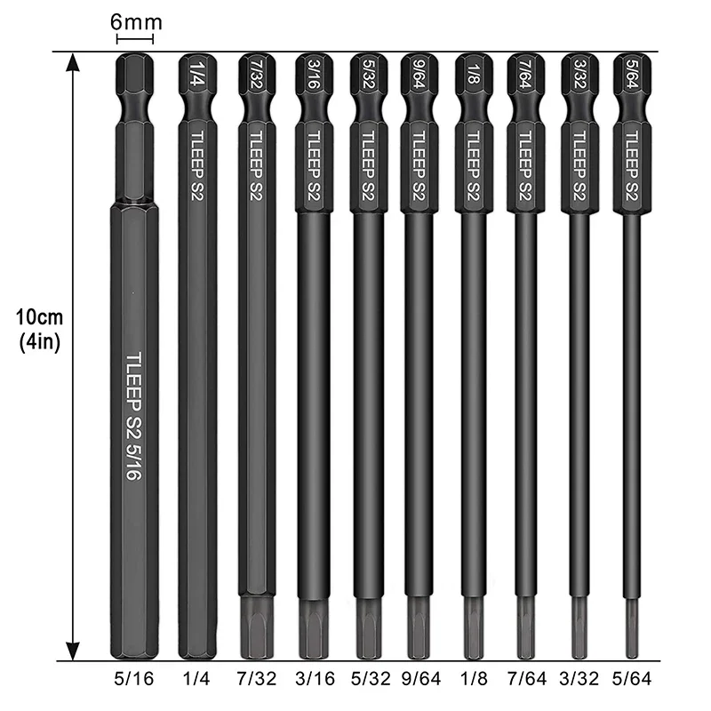 10個入り六角レンチドリルビットセット 100mmロング六角ドライバービット 磁気チップ付き六角レンチソケットビットツール