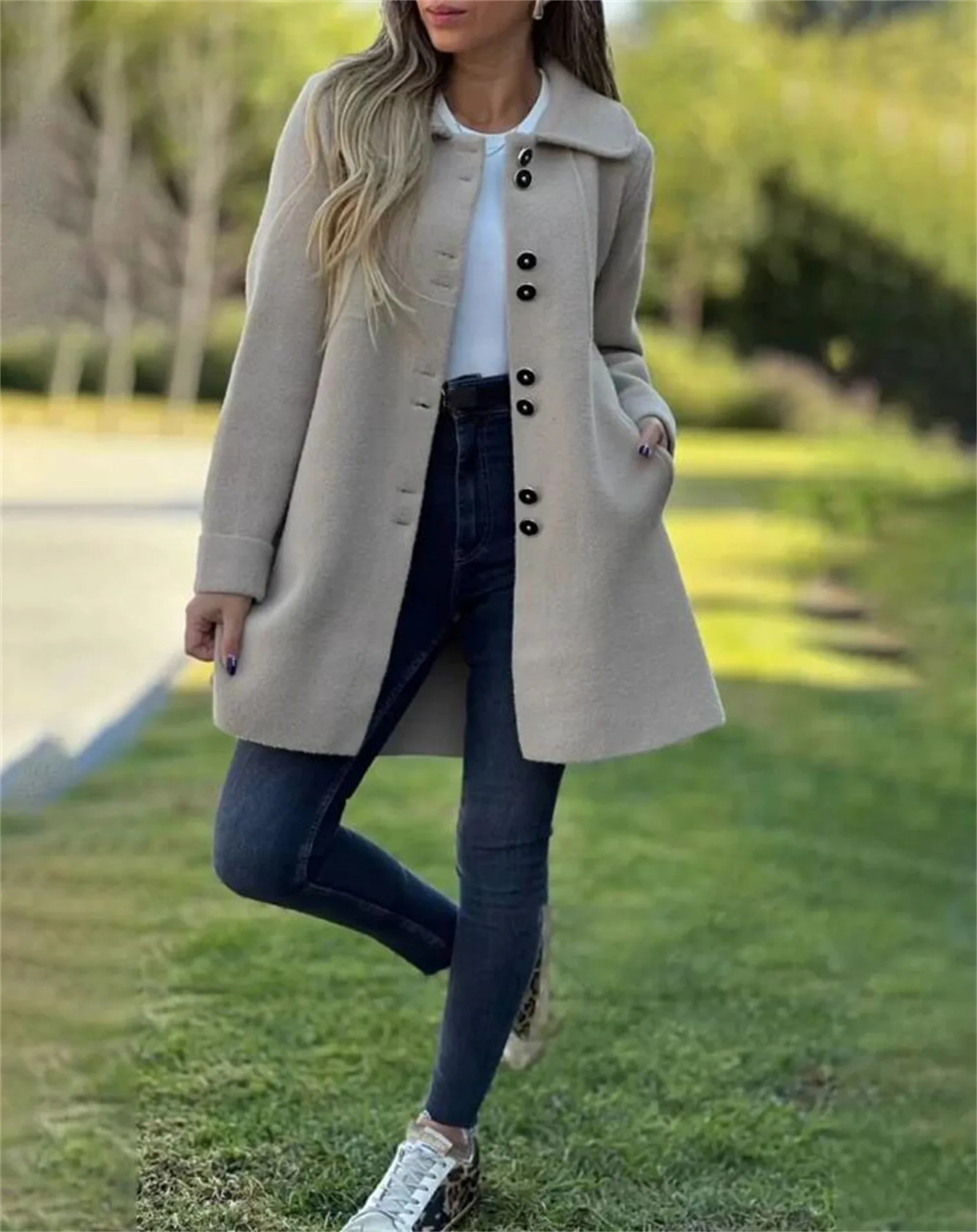 2024 Autumn Winter Fashion Women New British Long Sleeve Cardigan Sweater Solid Color Button Coat Elegant Pocket Loose Outwear