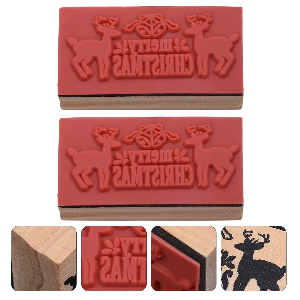 

2Pcs Deer Pattern Wooden Stampers Creative DIY Seal Stamps Fun Christmas Craft Kids Stampers Christmas Stamper