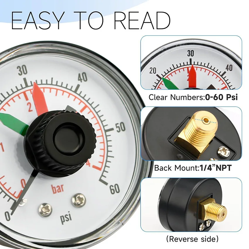 

ECX2712B1 Манометр для бассейна для выбранного манометра с фильтром Манометр для контроля давления воды Манометр Воздушный компрессор Насос