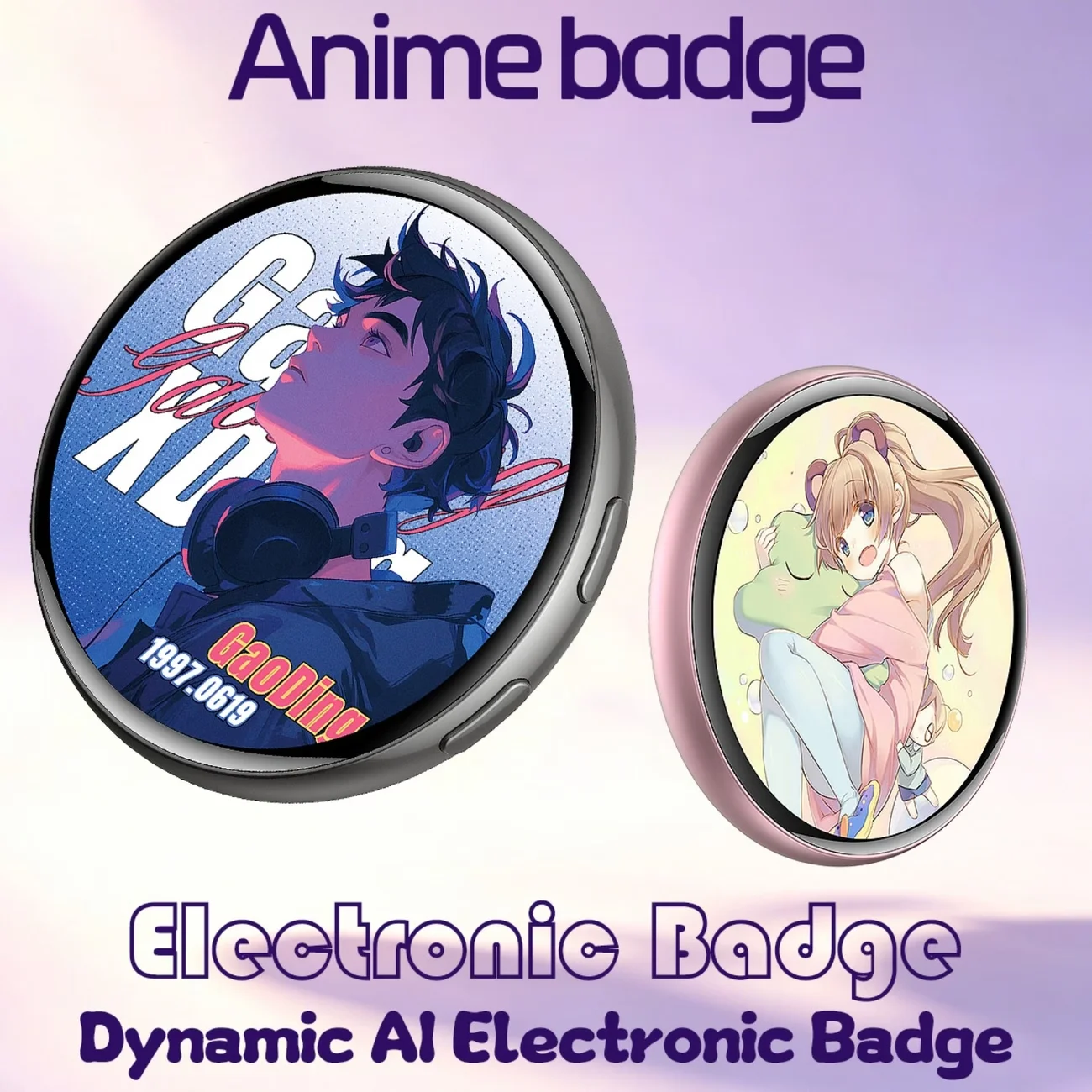 Smart Anime E-Badge, DIY Dynamic Display, Bluetooth App Control for Photo/Video Sync & Slideshow, Type-C Charging 400mAh
