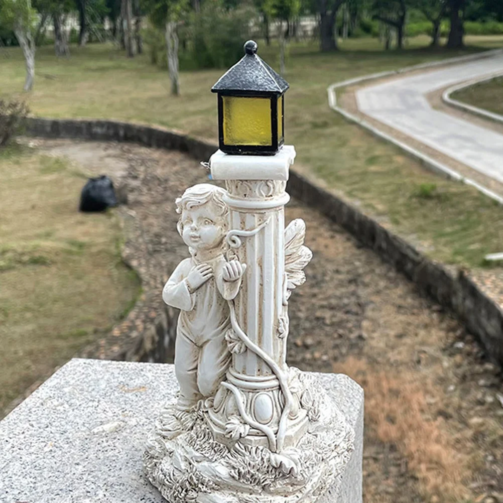 

Roman Column Angel Statues Resin Solar Powered Decoration Outdoor Garden Yard Park Ornament Glow Night Solar