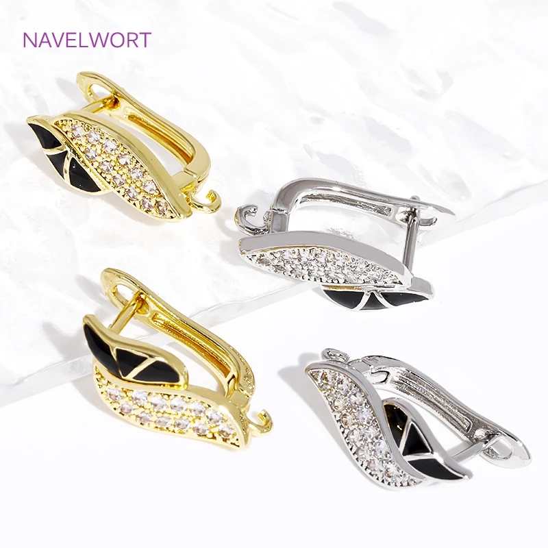 18K Gold Plated Brass Earring Fixtures,With Zircon Earring Clasps Accessories,Fasteners For Earrings,For DIY Earring Accessories