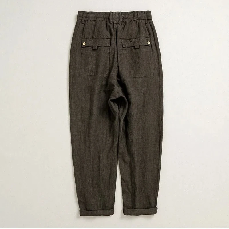 Japanese Style Casual Spring and Summer Men's Solid Elastic Waist Drawstring Pockets Zipper Loose Straight Ankle Length Pants
