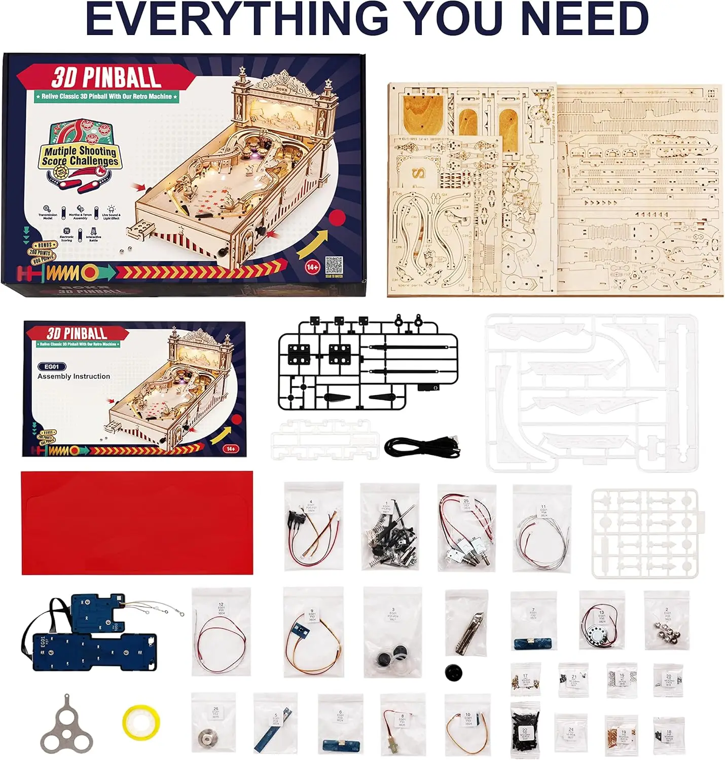 木製パズル 3D ピンボールマシン機械モデル 大人用木製 3D パズル DIY ピンボールゲーム 木製パズル - モデルビルディング Ki