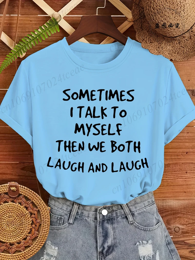 Introvert Humor Damen T-Shirt, „Ich spreche mit mir selbst und wir lachen beide“ Grafik-T-Shirt, Lässige Oberteile für Männer und Frauen, Anti-Social Geschenk – Detail 4