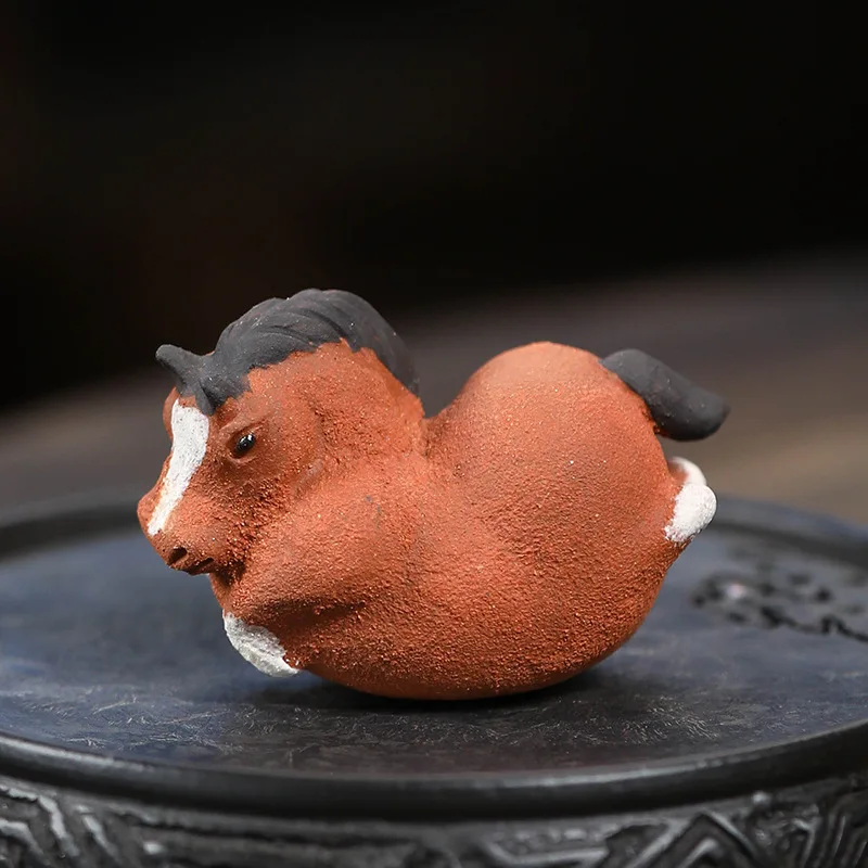 Purple Clay Chinese Zodiac Horse Tea Pet Handmade Tang Horse Tumbler Toy Little Pegasus Ceramic Animal Figurines Home Decoration