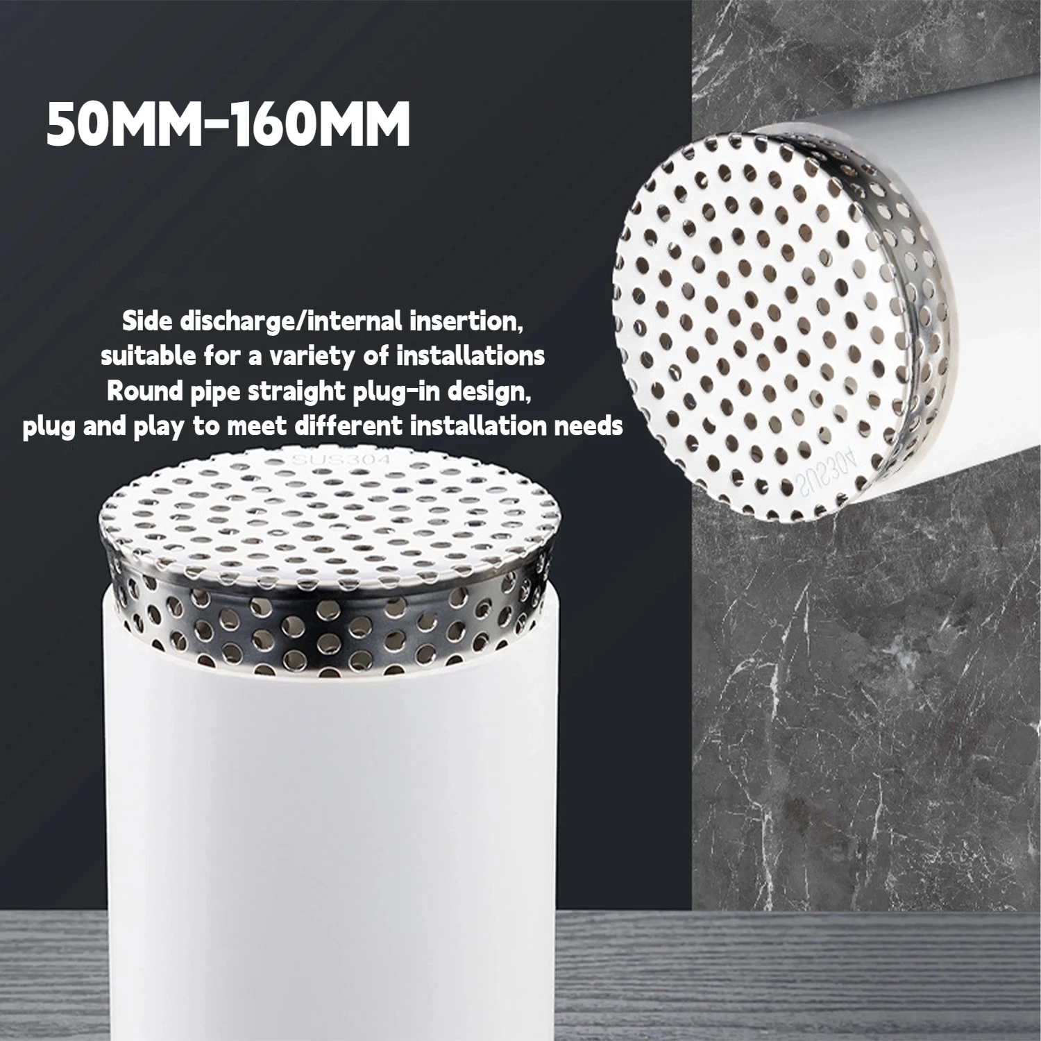 304 Stainless Steel Anti Blocking Rooftop Floor Drain Cover For Drainage Outdoor Tool Side Circular Hole Drain Screen Strainer