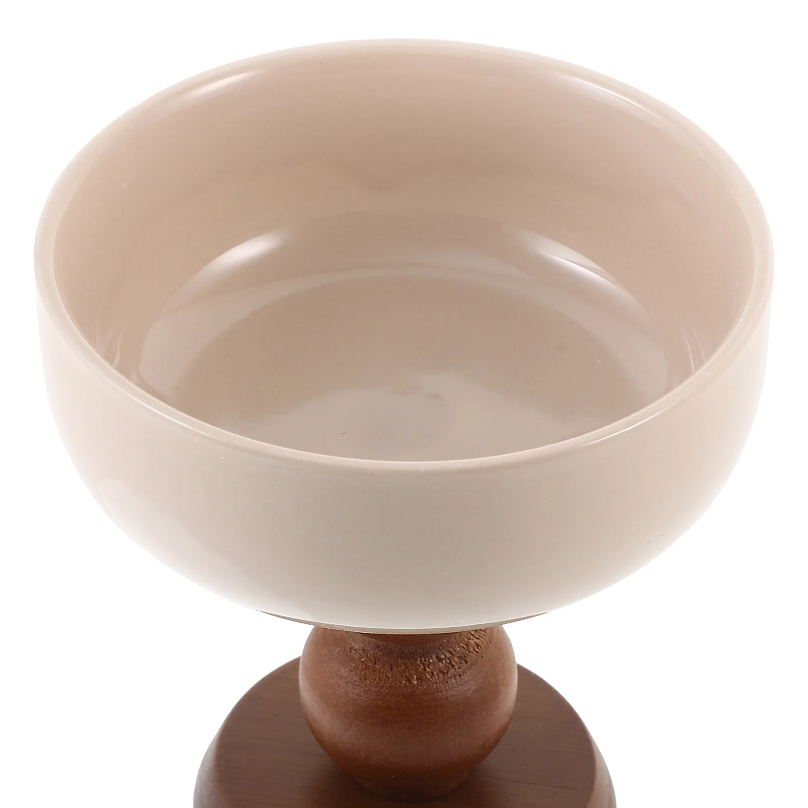 

High Foot Dessert Bowl Brown Base Creative Wooden Pedestal Cream Pudding Cup Ceramic Holder Fruit Salad Multi Purpose