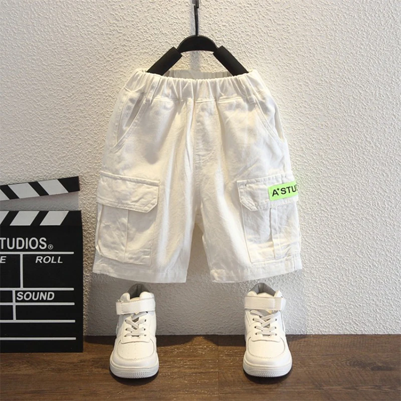 

Summer Boys Shorts Elastic Waist Pockets Loose Casual Thin Pants 4-12Years Old Children Solid Color Short Pants