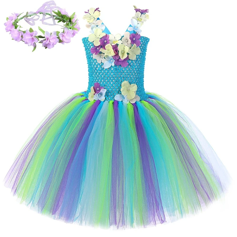 Flower Jungle Fairy Costumes for Girls Halloween Fancy Dress with Butterfly Wings Princess Girl Outfit Kids Birthday Party Tutus