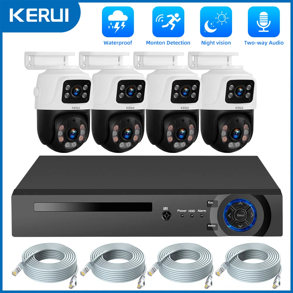 

KERUI Waterproof 6MP HD POE Surveillance Camera System Dual Lens PTZ WIFI IP Home Security 4CH 8CH POE NVR Video H.265 CCTV Kit