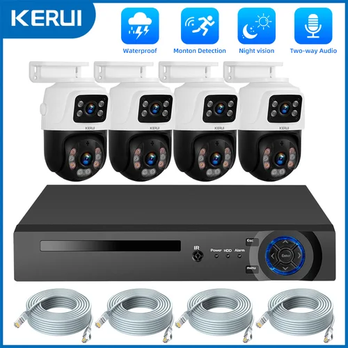 Sistema de cámara de vigilancia KERUI Waterproof 6MP HD POE Dual Lens PTZ WiFi IP Home Security 4CH 8CH POE NVR Video H.265 CCTV Kit