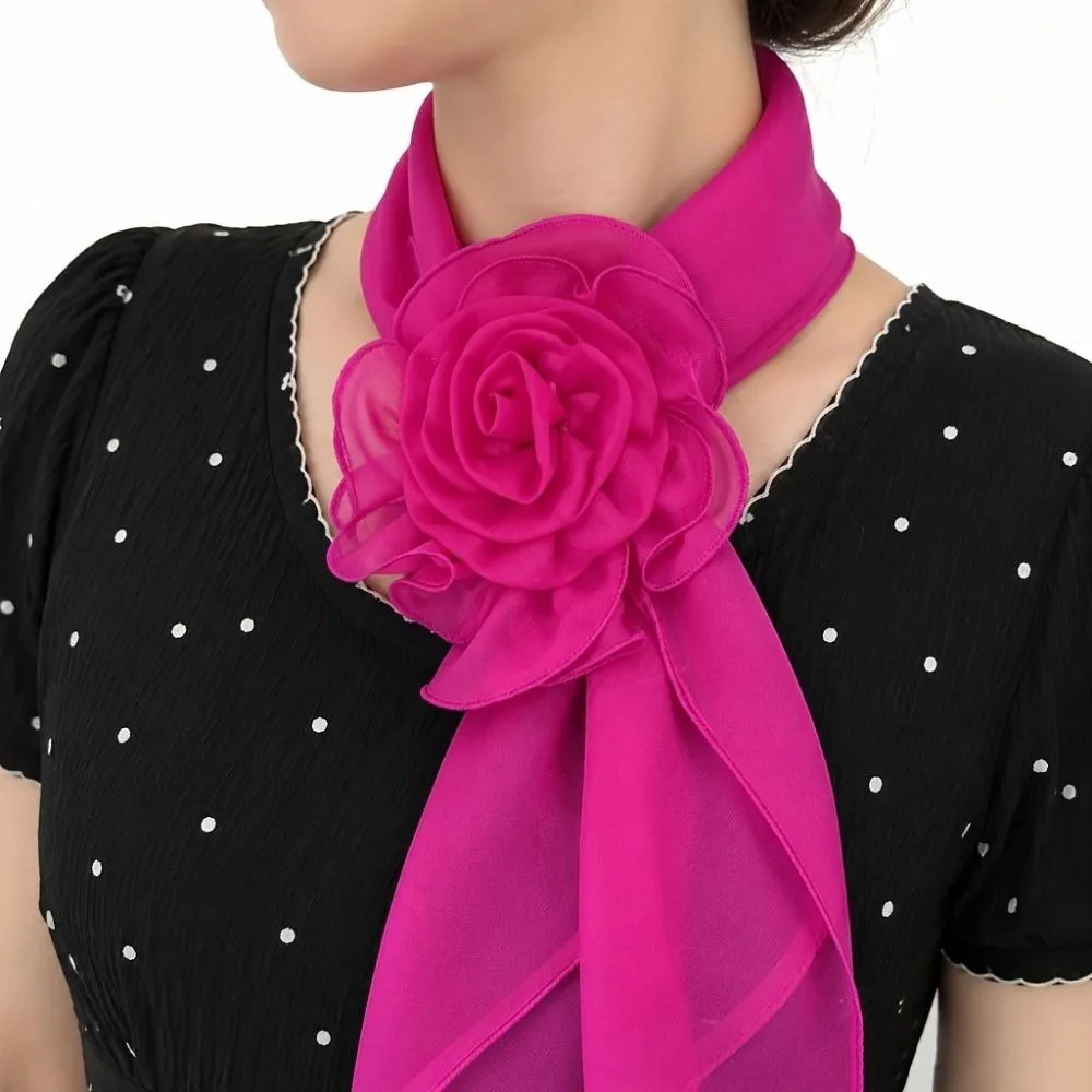 Fashion Chiffon Long Floral Scarf Elegant Soft Silk Rose Scarf Breathable Solid Color Women’s Neck Scarf Daily Outfit