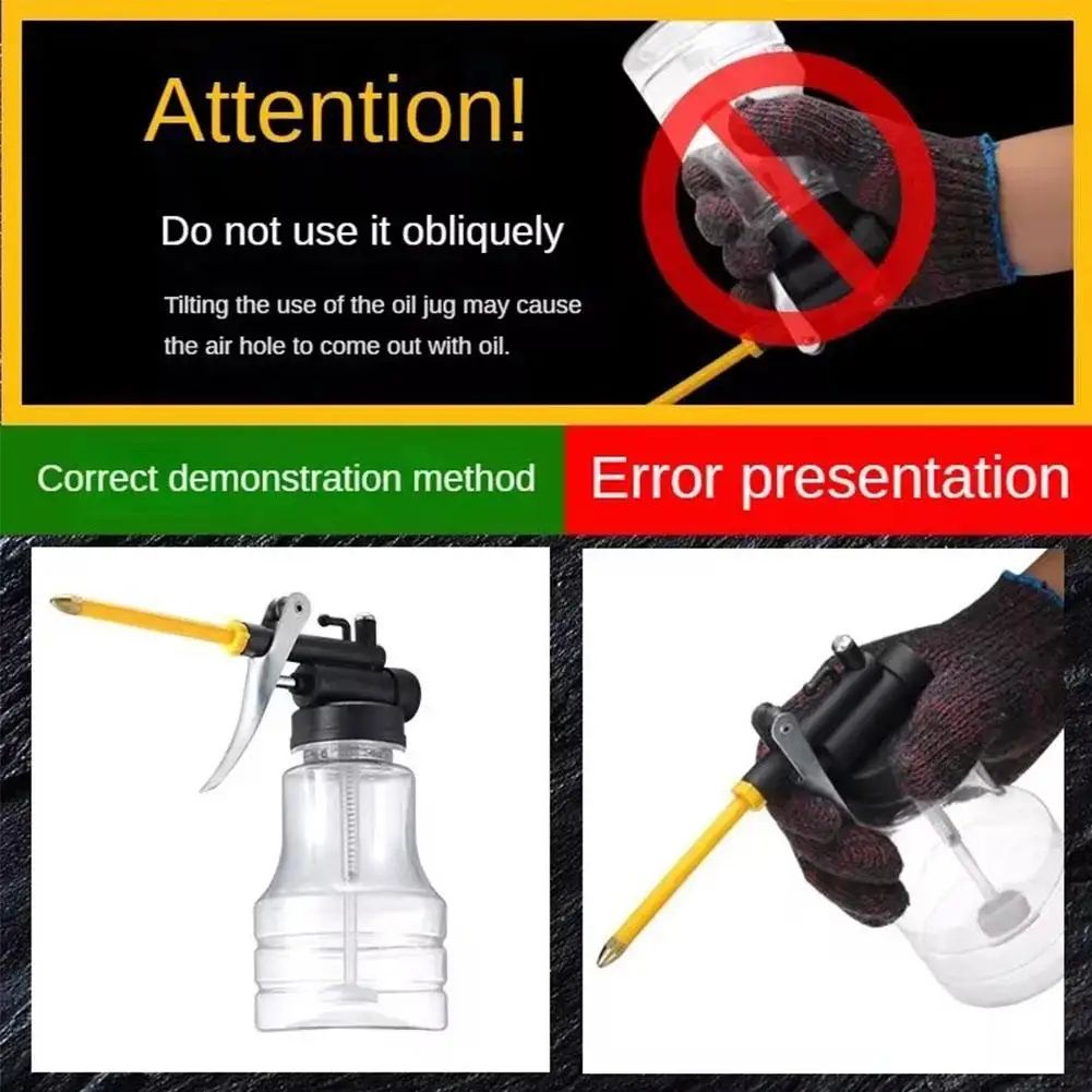 Oil Can High Pressure Hand Pump Oiler Lubrication Metal Gun For Lubricants Oiler With Oil Spray Hose Car Oil Pot Bottle 250 ML