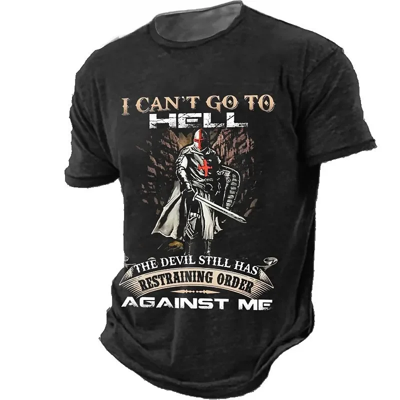 Fashion Crusader Knight Print T Shirt For Men Summer Casual O-neck Short Sleeve Top Trend Street Hip Hop Clothes Vintage T-shirt