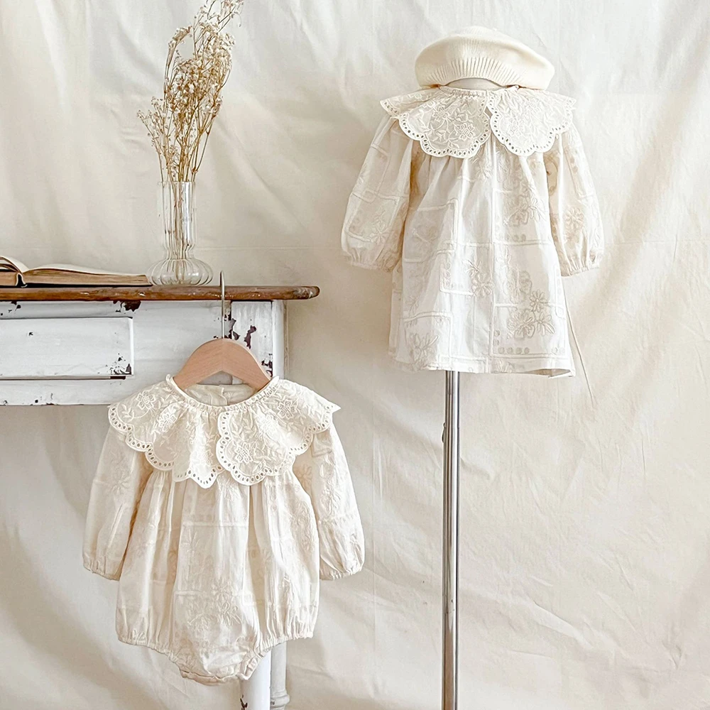 MILANCEL Baby Bodysuits and One-pieces 3-24M Sweet Loose Baby Girls Clothes Embroidered Flowers Toddler One Piece Infant Clothes
