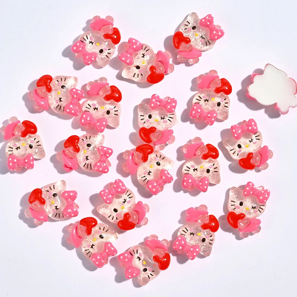 10/20Pcs Kawaii Sanrio Hello Kitty Nail Tips Charms Ornament Acrylic Diy Cartoon Phone Case Nail Accessory Cute Gift for Girl