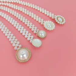 Faux Pearl Belt Agate inlay Womens Elastic Elegant Waist Chain Oval Pearl Decorative Dress Belts Waist Trendy Party Accessories