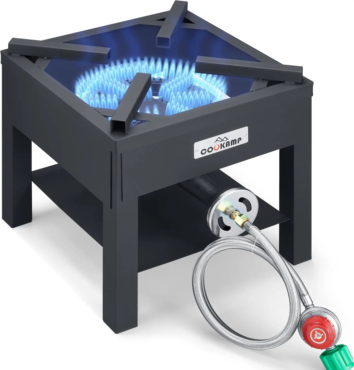 260,000 BTU Outdoor Propane Gas Cooker with Adjustable Regulator and Steel Braided Hose for Camping, Tailgating, and Backyard Parties