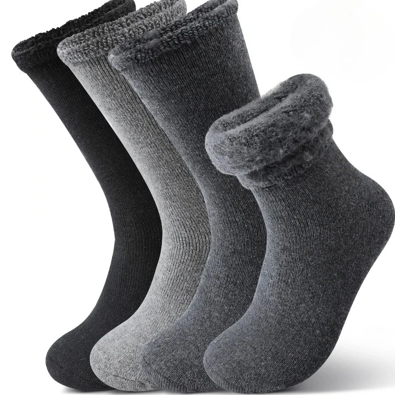 

3Pairs Men's Fleece Lined Thermal Crew Wool Socks Winter Plush Mid-Calf Snow Indoor Comfort Socks Daily Wear Calcetines Hombre