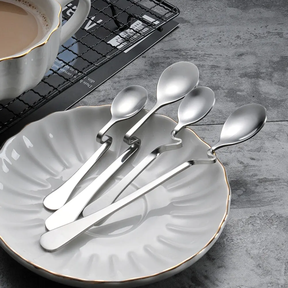 

4pcs Stainless Steel Hanging Cup Spoon S Shape Curved H Coffee Tea Stirring Spoon Jam Honey Dessert Kitchen Gadgets