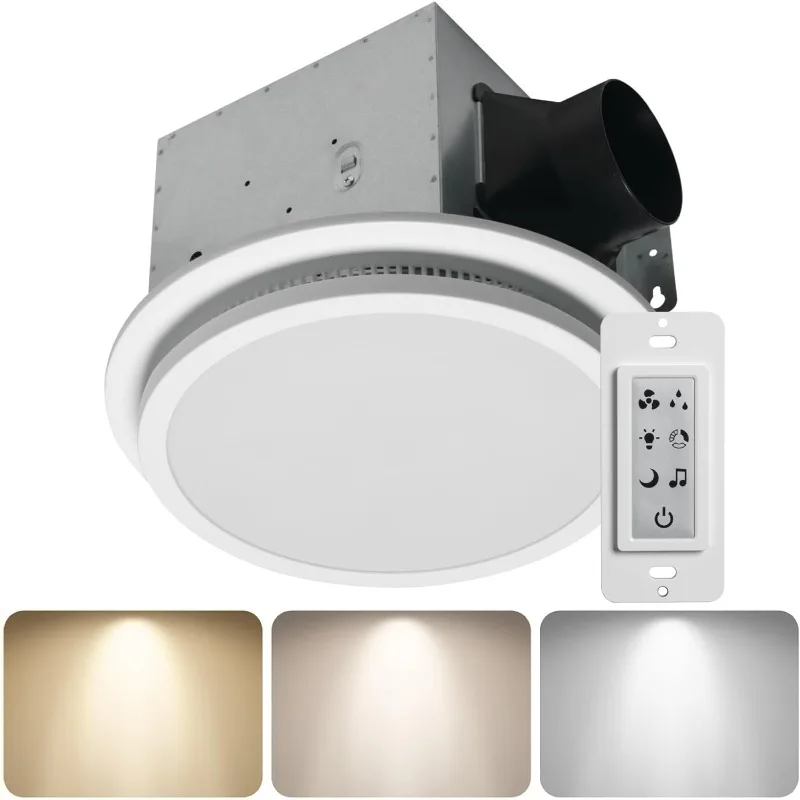 7130-20-BT مروحة حمام بمستشعر للرطوبة مع ضوء LED متغير اللون ومكبر صوت بلوتوث 110 CFM 1.5 Sones 3 Temper