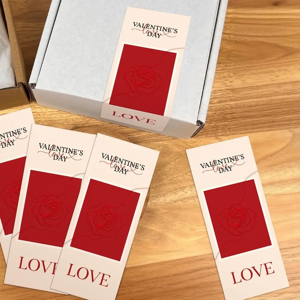 

50PCS Red Happy Valentine's Day Stickers Emboss Rose Flower Self Adhesive Wrapping Sealing Label Packing Ornament Rectangle