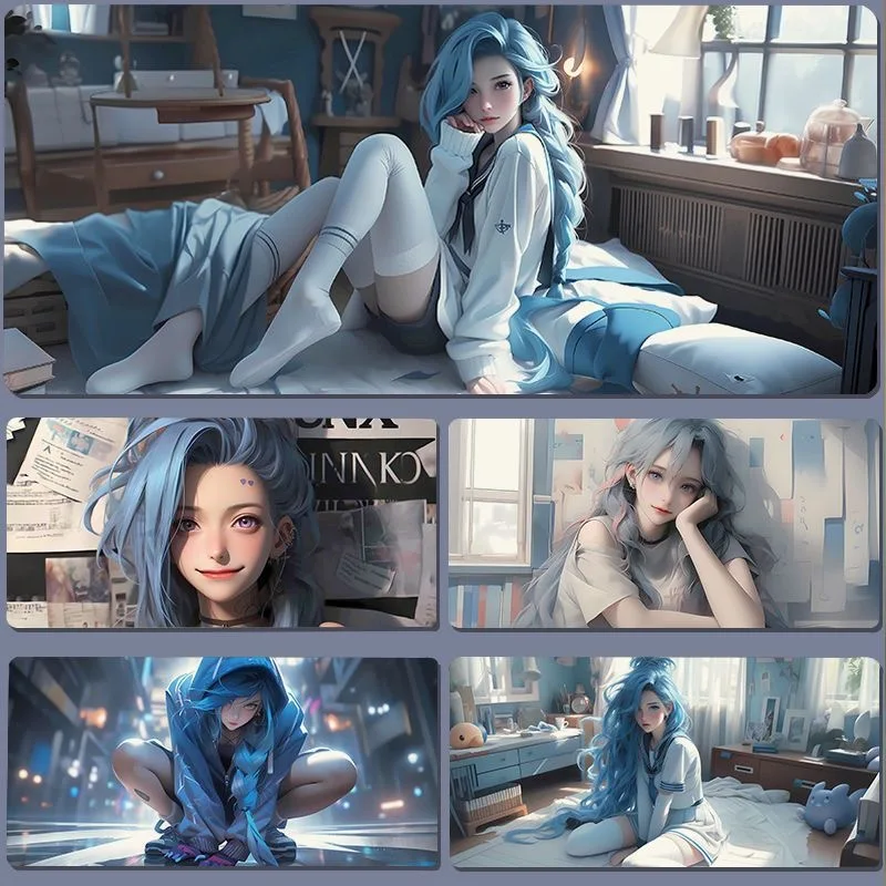 League of Legends Anime Game Peripheral Rampage, Lorie Jinx large Computer Mouse Pad New Gaming Keyboard Pad DIY Creative